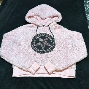 Blackcraft Cult Pink Sherpa Crop Hoodie, Small